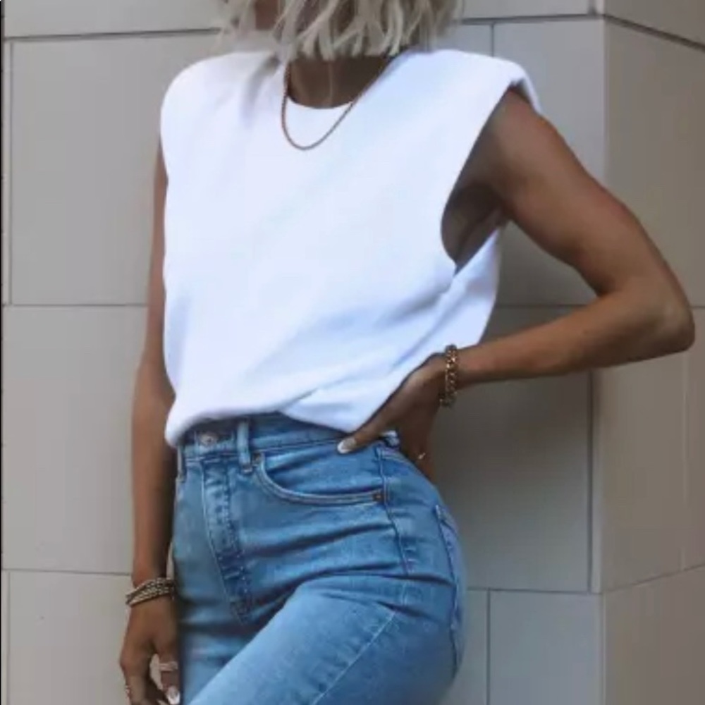 Ribbed Padded Shoulder Sweater